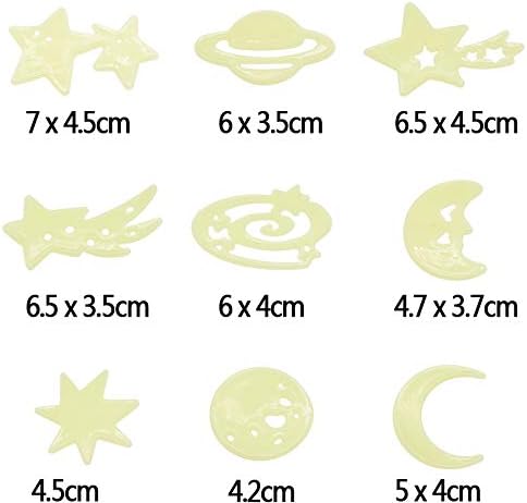 24 3D Glow in the Dark Magical Galaxy Planets, Shooting Stars and Moon Shapes, Florescent Wall Decals, Decor Stickers for Sensory Nursery, Baby Kids Children Bedroom Decoration (24 Galaxy & Planets)