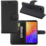C D R Custodia per Huawei Y5P, in similpelle nero, a libro con chiusura magnetica, funzione stand e portafoglio con portatessere