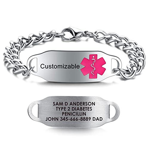 JF.JEWELRY Customized Women's Stainless Steel Medical ID Bracelet | Allergy Medical Alert Bracelet | Free Engraving