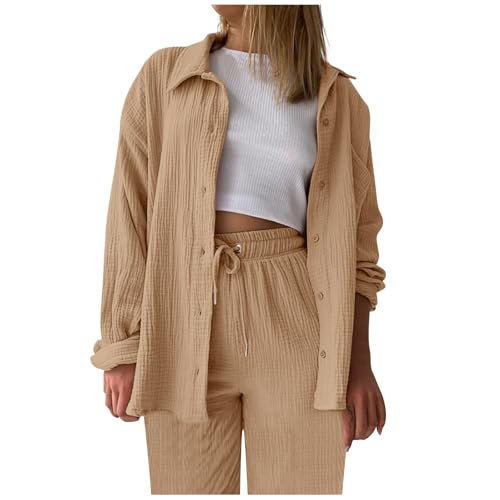 Tenue 2 pièces femme col en V avec chemisier et pantalon large streetwear
