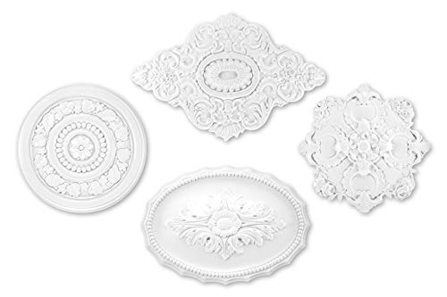 1 rosetón de PU - Ø 10 cm estuco para techo y pared, decoración interior - decoración de candelabros, muy robusto (R140)