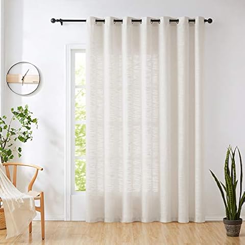 FMFUNCTEX Linen Sheer Curtains for Living Room Natural 108-inches Long Extra 100" Width Rich Cross Weave Textured Semi-Sheers for Bedroom Room Divider Windows 1 Pack Beige Grommet Top Cover