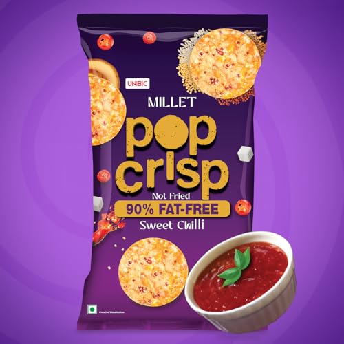 Image of UNIBIC Pop Crisp I Millet Chips I Sweet Chilli I Popped Chips I | Not Baked Not Fried |90% Fat Free | Low Calorie | Healthy Snacks | 40 Grams (Pack of 2)