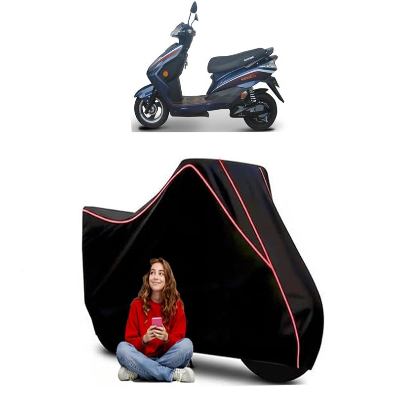 Image of Ridge Plus Scooty Bike Cover Water Resistant Outdoor Use Universal Fit Scooters Motorcycles Heavy Duty UV Protection Dust Rain Scratch Resistant Elastic Bottom Black Blue Piping