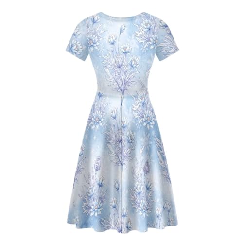 Image of POLERO Sunflower Dress for Women Floral Summer Dresses Short Sleeve Casual Sundresses Midi Dresses