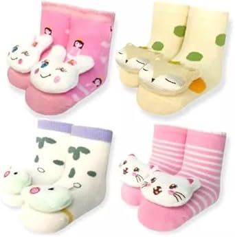 Kit 4 Pares Meia 3d Beb? Bichinho Infantil Inverno Menina algod?o (0 a 12 meses)