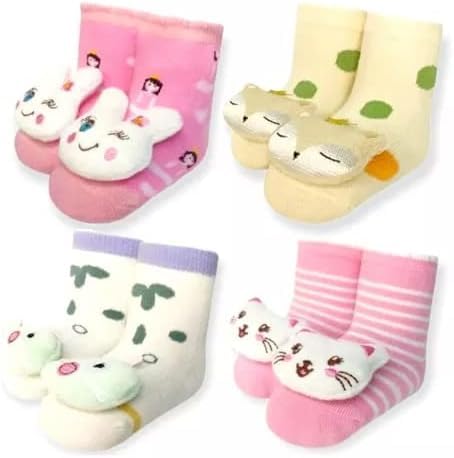 Kit 4 Pares Meia 3d Bebê Bichinho Infantil Inverno Menina algodão (0 a 12 meses)