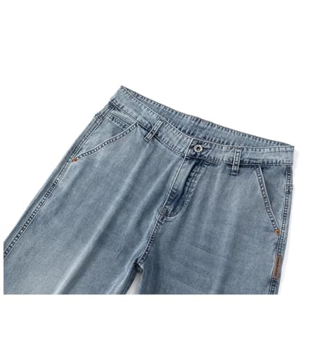 Men's Thin Drape Jeans Blue High Waist Soft Straight Wide Leg Pants4