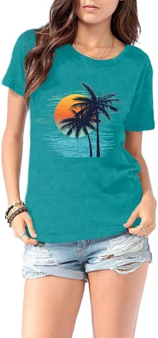 LBP Sunshine Beach Shirt for Women Summer Vacation Palm Trees T-Shirt Hawaii Beach Tee Tops - Image 6