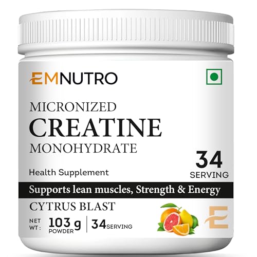 Image of Creatine Monohydrate Micronized Powder, Citrus Blast Flavour, 103 g | Easy Mix Creatine Supplement for Men & Women | Pre & Post Workout | Gym & Fitness Nutrition