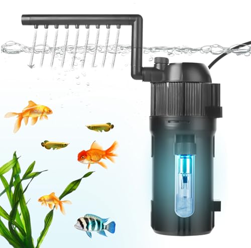 BAITAI Internal UV Fish Tank Filter,400L/H 4W Aquarium Filter Pump,Turns Green Water to Clear,5-in-1 Filter Pump for 15-80L Aquarium,Flow Rate and Direction Adjustable