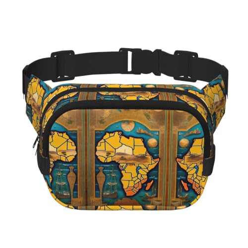 Abstract World Map Print Men Women Square Double Layer Waist Bag Outdoor Hiking Running Travel Commut
