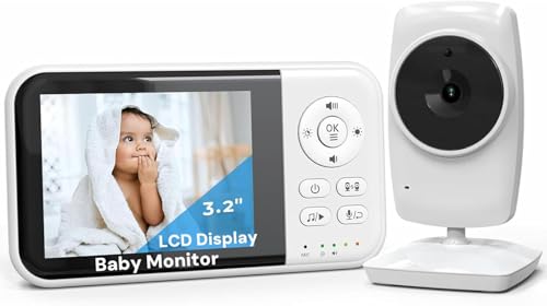 Video Baby Monitor with Camera Non WiFi Baby Monitors, Night Vision, VOX, 3.2 inch HD Screen, Two-Way Audio, Feeding Reminder, Temperature Monitoring, Smart 8 Lullabies, for Newborn Baby