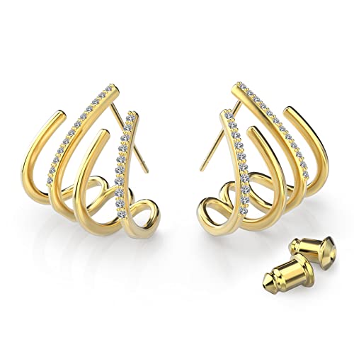 Emibele 1 Paire de Boucles d'Oreilles, Boucle Dormeuse Scintillante en Cuivre Plaqué Or, Clous d'Oreilles en Forme de Griffe, Accessoire d'Oreilles Élégant Simple pour Filles Femmes à la Mode, Or Cover