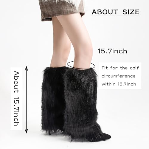 Peecabe Winter Women Faux Fur Fluffy Leg Warmers Fuzzy Long Boot Covers Furry For Christmas3