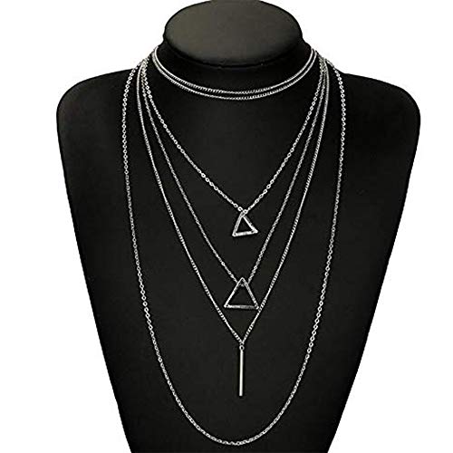 Anglacesmade Bohemia Layered Choker Necklace Silver Triangle Necklace Bar Necklace Geometric Necklace Bohemian Jewelry For Women And Girls #TOP2