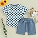 Toddler Baby Boy Girl Summer Clothes Checkerboard Print Short Sleeve T-Shirt Tee Tops Rolled Shorts Infant Outfits (A- Blue, 3-4T)