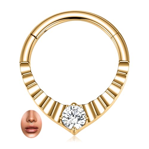 hengkaixuan 16G Septumring Titan-Septumschmuck Tropfenförmiger Nasenring Daith-Piercing-Schmuck Rook Tragus Snug Helix Knorpel-Ohrring Gold 10 mm