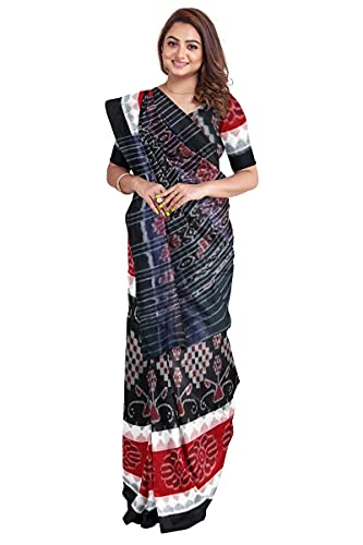 Image of Odisha Sambalpuri Handloom Ikat Women's Cotton Saree, Odisha Handloom Handmade Pure Cotton Khandua Saree, Ikkat Orissa Traditional Handloom Saree Without Blouse
