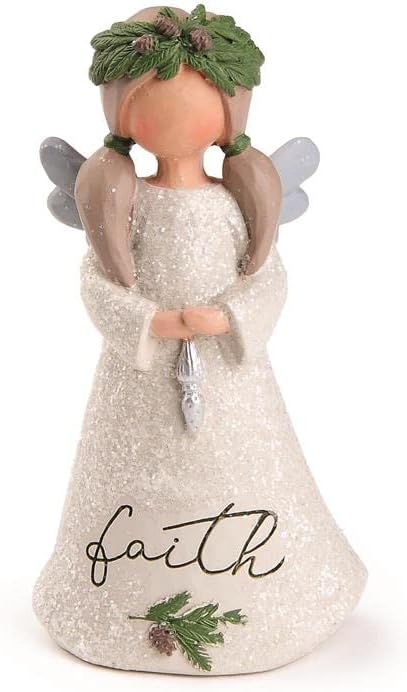 Blossom Bucket 228-13432 Faith Christmas Angel with Greens and Pinecones Figurine, 4.25-inch Height