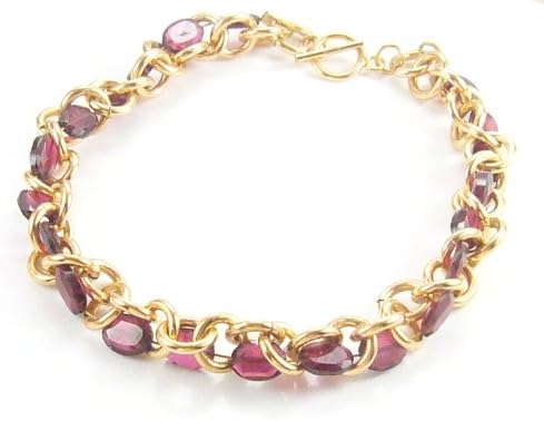 Hanfords of London Garnet & 14ct Gold Fill Handmade Bracelet. Handcrafted in the UK. Birthstone for Aquarius & January.