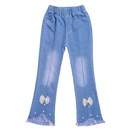 Girls Flare Denim Pants Ruffle Bell-Bottoms Stretch Trousers Distressed Ripped Jeans Bootcut 2-13 Years2