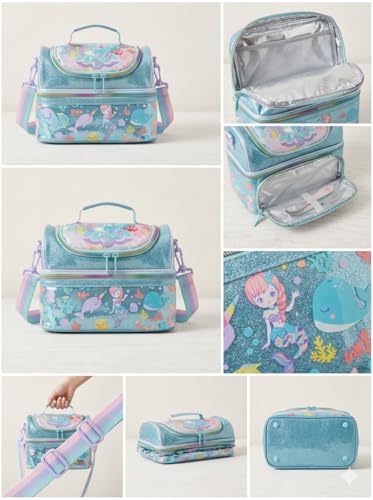 Image of Kids Double Decker Cooler Insulated Lunch Bag Large Tote for Boys, Girls, Men, Women, with Adjustable Strap (Mermaid-Bag)