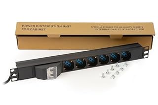 Link multipresa elettrica LK10050 per rack 19" con interruttore magnetotermico e 6 prese universali tripolari/Schuko in metallo, cavo 1,75mt. spina italiana 16. Alette reversibili.