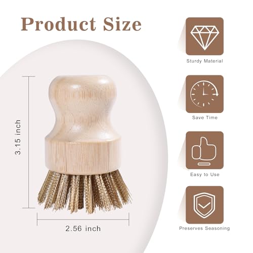 Image of Cast Iron Scrubber Cleaner with Brass Bristle, 3 Pack Natural Bamboo Handle Copper Scrubber Cleaner for Cast Iron Woks Skillets Pans Pots Table Top BBQ Grills