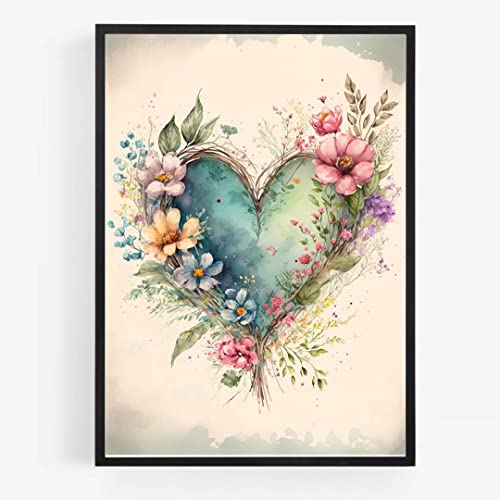 gfc heart roses flowers Print Picture Poster A4 UNFRAMED mason jar pink purple yellow shabby chic country vase wall art Home decor Decorating