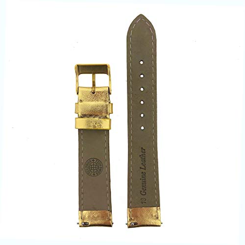 Tech Swiss Watch Band Genuine Gold Metallic Leather Padded Built-in Spring Bars 12 Millimeter