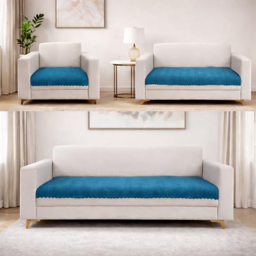 Image of Homerz Premium Velvet Sofa Cover Panel | Soft & Velvety Fabric | Rich Vibrant Colours | Sofa Protector for Living Room (Teal, 6 (3+2+1) Seater, Only Seat Cover)