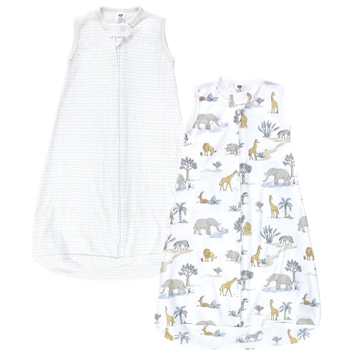 Hudson Baby Unisex Baby Cotton Wearable Sleeping Bag, Sack, Blanket, Neutral Safari World Sleeveless, 12-18 Months