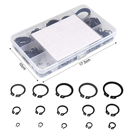 FandWay 320Pcs 15-Sizes 65Mn Steel External Circlips Snap Retaining Rings,C-Clip Retaining Clip Ring Assortment Set,M4-M28