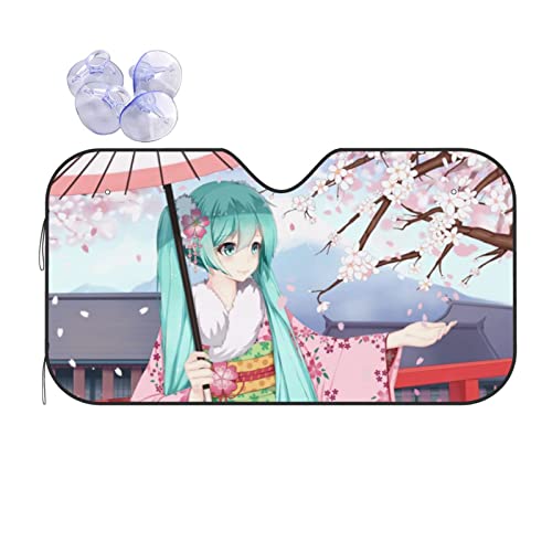 人気 初音ミク サンシェード車フロントガラスカバー遮光 断熱 車用 サンシェード紫外線カット 簡単着脱 吸盤 車用サンシェード 保護四季用 雑貨130*70cm