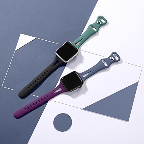 Image of Getino Band Compatible with Apple Watch 40mm 38mm 41mm 42mm Women, Soft Silicone Stylish Breathable Slim Sport Bands for iWatch SE Series 11 10 9 8 7 6 5 4 3 2 1, Blue Gray /Cyprus Green /Purple /Black