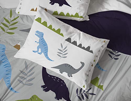 Image of Trend Collector Dinosaur Full Comforter Set 7 Piece Kids Bedding, Gray | Bed in a Bag, Comforter Sheets Shams Pillowcases, Official Brand, Soft Microfiber, Machine Washable, Boys Gift