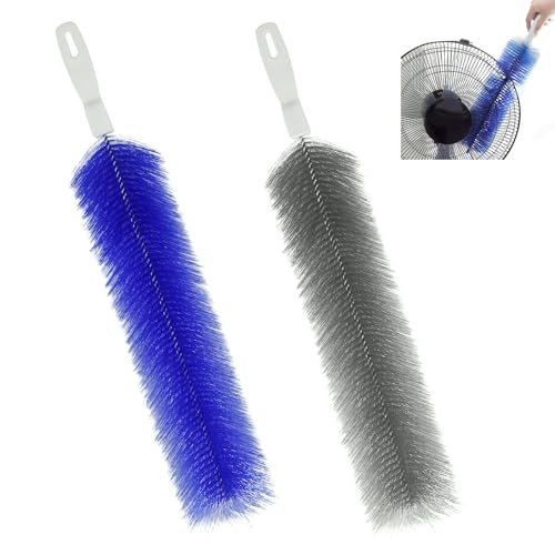2 Pcs Cobweb Duster, Bendable Fan Cleaner Brushes Set Reusable, Plastic Microfiber Duster for Air Conditioning Shutters,Ceiling Fan, Blades, Curtains,Air Vents(Blue?Gray)