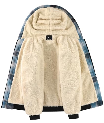 Image of V VALANCH Boys Flannel Jacket Hooded Fleece Lined Zip-up Hoodies Plaid Coat for Kids