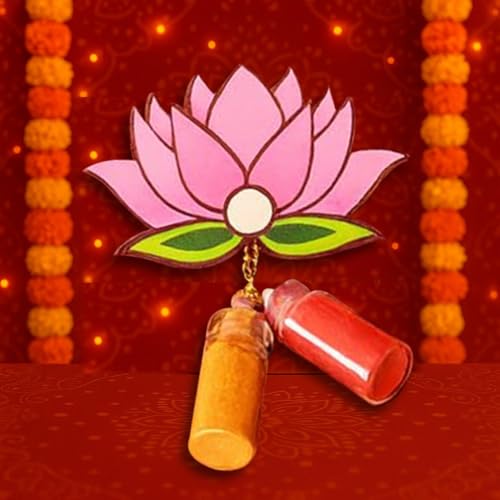 Image of CraftVatika Haldi Kumkum Return Gifts in Bulk Festive Decor, Pasupu Haldi Bottle Lotus Cutout, Thamboolam Return Gifts for Wedding, Pooja, Rakhi, Navratri Diwali Gift for Family and Friends (15 Pcs)