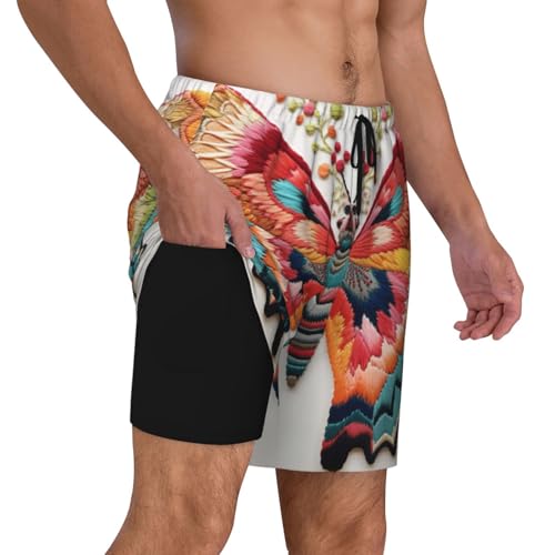 Embroidery Colorful Butterfly Print Men Stylish Functionality Swim Trunks Breathable Beach Shorts Surfing Gym Fishing3