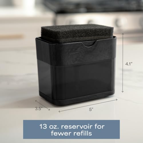 Image of S&T INC. Dish Soap Dispenser and Sponge Holder, Plastic, Black Wood