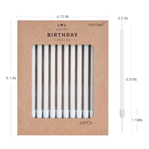 Image of PHD CAKE Iridescent White Long Thin Metallic Birthday Candles, Cake Candles, Birthday Parties, Wedding Decorations, Party Candles