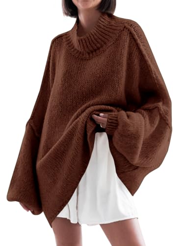 Image of Saodimallsu Womens Oversized Sweaters Mock Neck Batwing Long Sleeve 2026 Fall Trendy Ribbed Knit Casual Tunic Sweater
