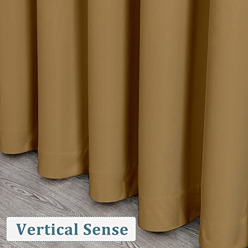 Chyhomenyc Satin 100% Blackout Curtain, Extra Wide Curtain Panel Wall Divider Curtain, Thermal Insulated Sound Blocking Room Darkening Fashion Grommet Window Curtain, 1 Panel, 104W X 96L, Gold #TOP5