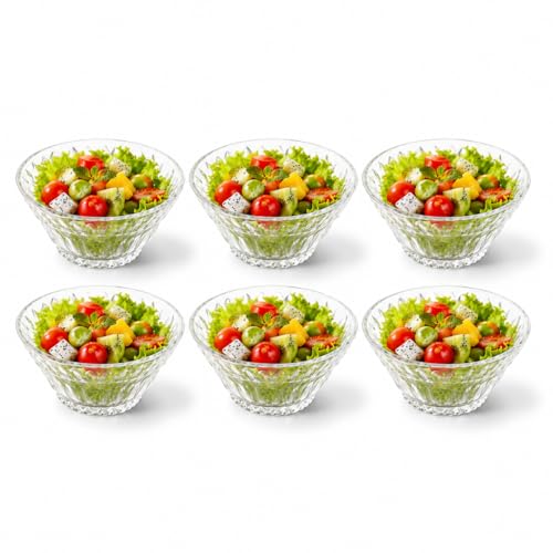 Image of WRINGO Glass Bowl for Kitchen Prep, Dessert, Dips, and Candy Dishes, Cake, Snack Bowl Set of 6 Or Nut Bowls, and Microwave Safe Clear Glass Bowls for Mixing, Storing Size 4.5 Inch (WR-03), 250 ml