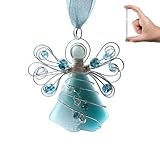 Handmade Sea Glass Angel Ornament, Charming Sea Glass Angel Christmas Ornaments Advent Calendar, Hand Silver Wire Wrapped Christmas Decor with Rope, Xmas Holiday Home Decor Gift (Ocean Blue)