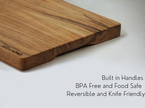 Image of Vesta Homes Wooden Chopping Board, Cutting Board, Serving Tray for Kitchen Vegetables, Fruits & Cheese | Natural Acacia Wood |38 * 25 * 2.5 Cms | Handmade in India