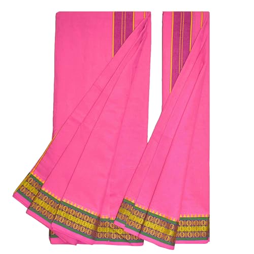 Image of TUNI MANI Men's Panchakacham Dhoti with Angavasthram with Zari Border, Cotton, Size: 9 X 5 (4.0mtr Dhoti, 2.25mtr Towel)