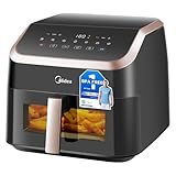 Midea Large Air Fryer with See-Thru Window, 8.5 L, 8-in-1, Heatexpress Rapid Air Technology, Uses No Oil, Max Crisp, Non-Stick, Flexible Heating +1 Minute Button, Dishwasher Safe, Black